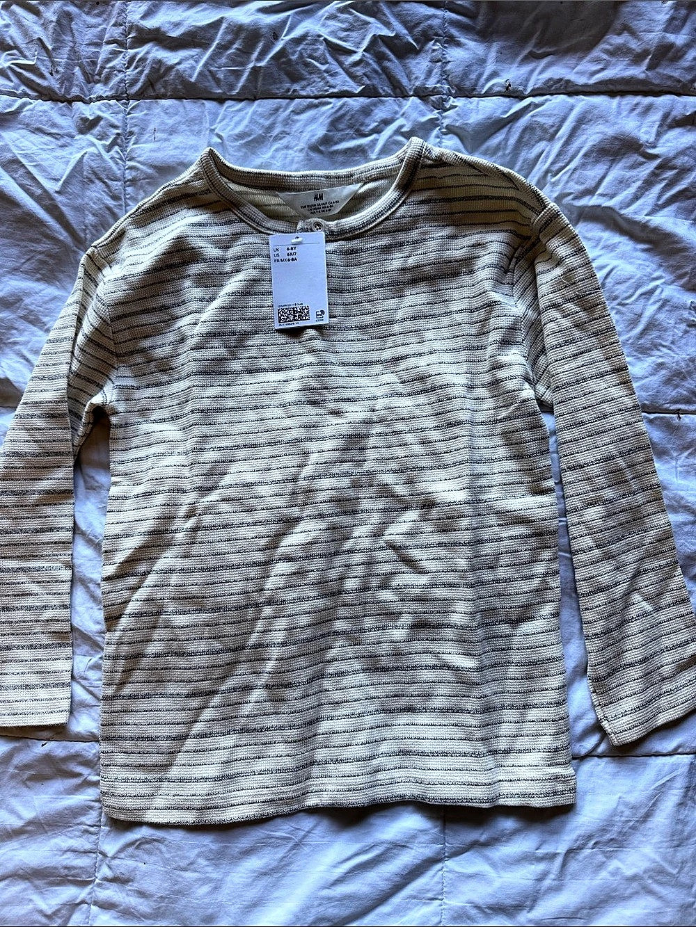 H&M Kids Striped Waffle-Knit Top Boys Striped Long Sleeve Tee Size 6-8Y NWT